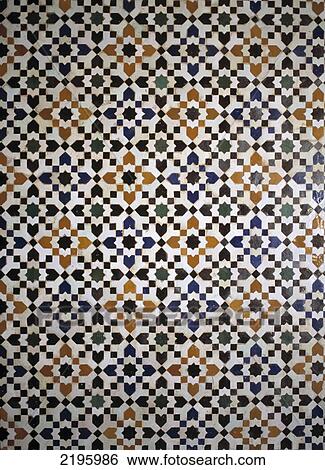 Stock Photograph - Detal Of Tiled Wall In The Bahia Palace, Marrakesh, Morocco.. Fotosearch