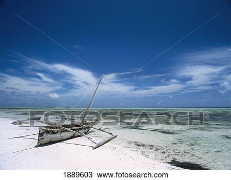 Stock Image - Dhow On Matemwe Beach. Fotosearch