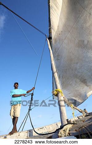 Stock Image - Dhow on the Indian Ocean; Mozambique. Fotosearch