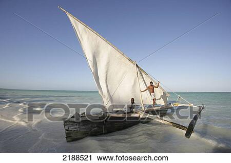 Stock Image - Dhow On The Indian Ocean Zanzibar Tanzania. Fotosearch