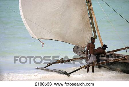 Stock Image - Dhow On The Indian Ocean Zanzibar Tanzania. Fotosearch
