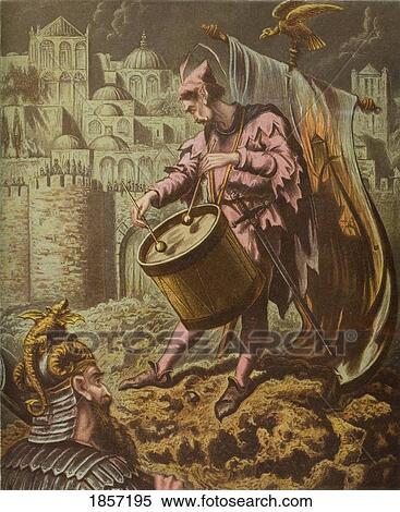 Stock Photography - Diabolus's Drummer Before The Walls Of Mansoul. From The Book The Holy WarÃƒÂ¢Ã¢â€šÂ¬Ã‚Â By John Bunyan, From Late 19Th Century Edition.. Fotosearch