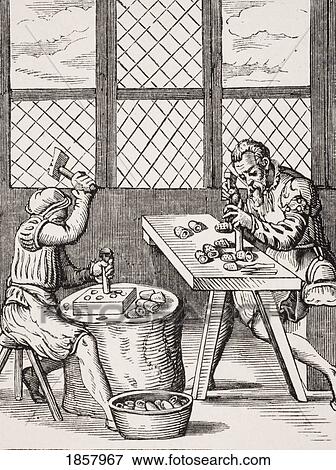 Stock Photo - Dice Maker. 19Th Century Reproduction Of 16Th Century Woodcut By Jost Amman. Fotosearch