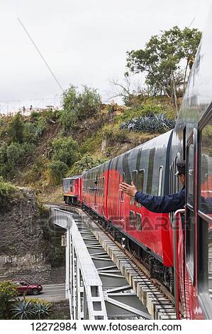 Picture - Diesel locomotive pulling the Tren Crucero train, Ambato, Tungurahua, Ecuador. Fotosearch