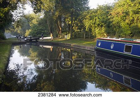 Picture - Dimmingsdale lock on Staffs and Worcs canal; Staffs, England. Fotosearch