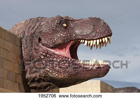 Stock Photograph - Dinosaur model at the entrance of Cretacic Park by Cal Orck'o, Chuquisaca Department, Bolivia. Fotosearch