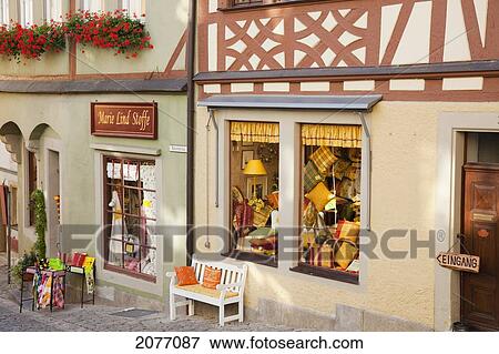 Stock Photo - Displays In Store Front Windows; Rothenburg Ob Der Tauber Bavaria Germany. Fotosearch