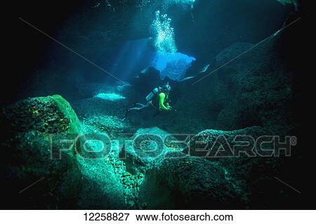 Diving into one of the underwater caves that surround Niue; Niue Island View Large Photo Image Stock Photo - Diving into one of the underwater caves that surround Niue; Niue Island. Fotosearch