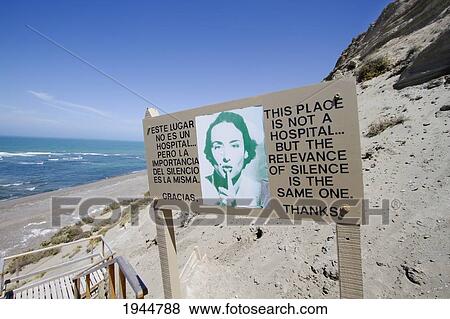 Stock Photo - Do not disturb sign, Punta Delgada, Peninsula Valdes, Chubut, Argentina. Fotosearch
