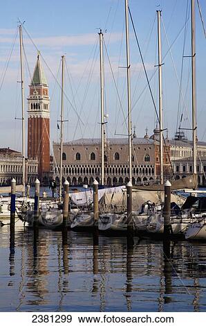 Doge's Palace and St Mark's square from San Giorgio Maggiore island and its marina; Venice, Italy View Large Photo Image Stock Photo - Doge's Palace and St Mark's square from San Giorgio Maggiore island and its marina; Venice, Italy. Fotosearch