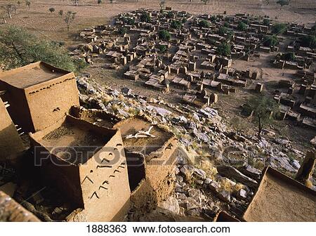 Stock Image - Dogon Village And The Bandiagara Escarpment, A Unesco World Heritage Site.. Fotosearch