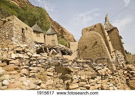 Dogon Village Buildings At Bandiagara Escarpment View Large Photo Image Stock Photo - Dogon Village Buildings At Bandiagara Escarpment. Fotosearch
