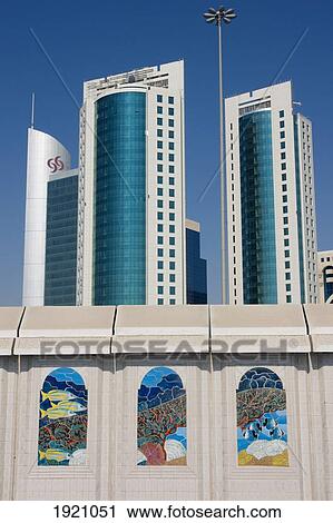 Stock Image - Doha Modern Highrise Buildings In Qatar, Qatar. Fotosearch
