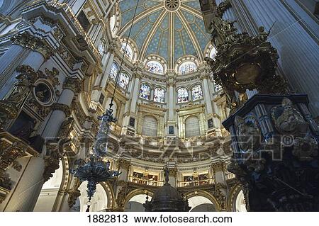 Stock Image - Dome Inside Granada Cathedral; Granada, Andalusia, Spain. Fotosearch