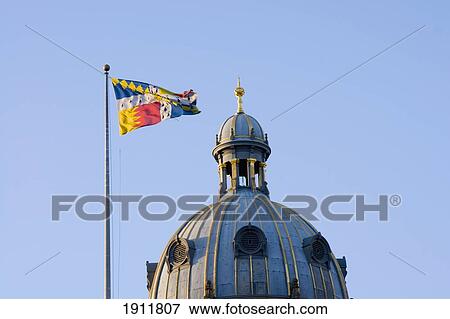 Stock Photo - Dome Of Civic Center With Flag, Birmingham, Uk. Fotosearch