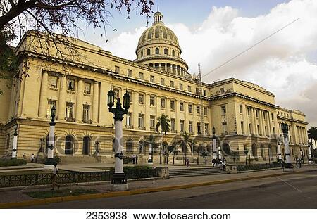 Stock Photo - Domed Roof Capitolio Nacional, Copy Of The U. S. Capitol, With Ornate Street Light Poles And Fixtures; Havana Artemisa, Cuba. Fotosearch