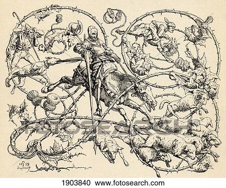Stock Image - Don Quixote Fighting The Herd Of Sheep, Mistaking Them For Two Armies, From Don Quixote De La Mancha By Miguel De Cervantes Saavedra. From Die Gartenlaube, Published 1905.. Fotosearch