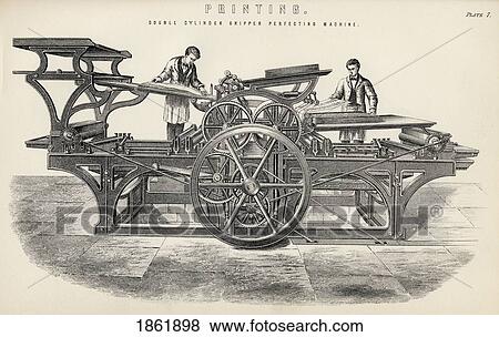 Stock Photo - Double Cylinder Gripper Perfecting Machine Printing Press From The National Encyclopaedia Published By William Mackenzie London Late 19Th Century. Fotosearch