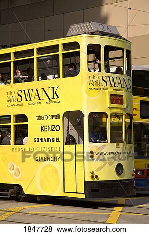 Double Stored Tram; Hong Kong, Hong Kong Island, China View Large Photo Image Stock Photo - Double Stored Tram; Hong Kong, Hong Kong Island, China. Fotosearch