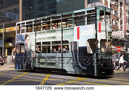 Stock Photo - Double Stored Tram; Hong Kong, Honk Kong Island, China. Fotosearch