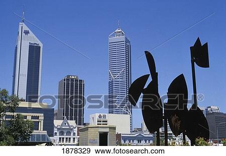 Stock Photo - Downtown Perth With Sculpture From Northbridge Park. Fotosearch