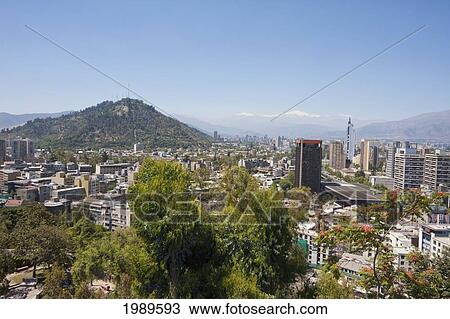 Stock Image - Downtown Santiago, as seen from Santa Lucia Hill, Metropolitan Region, Chile. Fotosearch