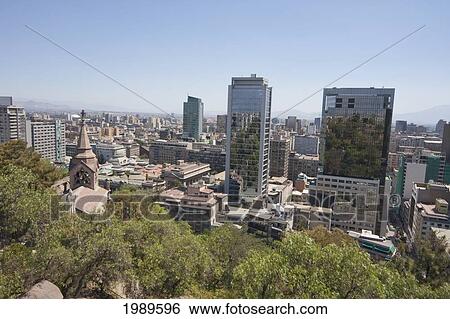 Stock Photograph - Downtown Santiago, as seen from Santa Lucia Hill, Metropolitan Region, Chile. Fotosearch