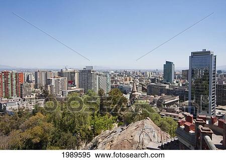 Stock Photography - Downtown Santiago, as seen from Santa Lucia Hill, Metropolitan Region, Chile. Fotosearch