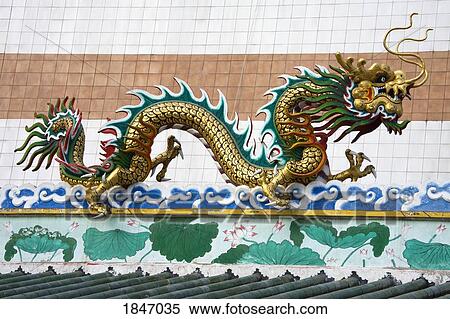 Stock Photography - Dragon On Roof Of Chinese Temple Near Saphan Taksin Skytrain Station; Bangkok, Thailand. Fotosearch