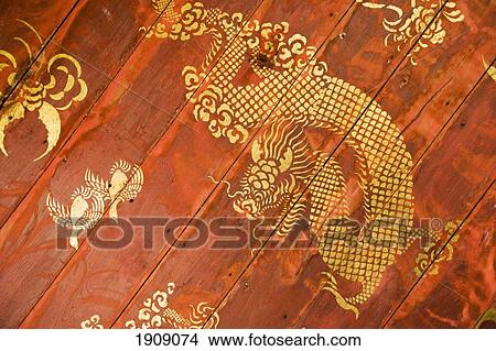 Picture - Dragon Painting In Buddhist Temple, Luang Prabang, Northern Laos. Fotosearch