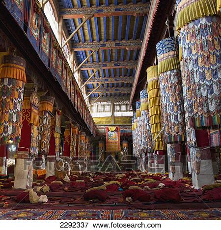 Stock Photo - Drepung Monastery, Monk's clothing and monastery interior; Lhasa, Xizang, China. Fotosearch