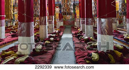 Stock Photo - Drepung Monastery, Monk's clothing and monastery interior; Lhasa, Xizang, China. Fotosearch