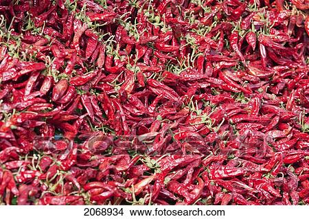 Picture - Dried Chilli Peppers In The Market, Budapest, Hungary. Fotosearch