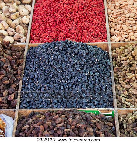 Stock Image - Dried Fruit And Nuts; Jiuquan, Gansu, China. Fotosearch