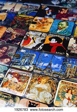 Stock Image - Drinks Mats In Market Beside The Seine. Fotosearch