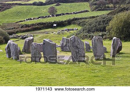 Stock Image - Drombeg Recumbent Stone Circle Druid's Altar Near Glandore; County Cork Ireland. Fotosearch