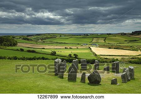 Stock Photo - Drombeg stone circle near Glandore on the Wild Atlantic Way, West Cork; County Cork, Ireland. Fotosearch