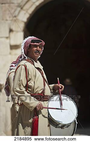 Stock Photography - Drummer At The South Theatre In Gerasa, The Ancient City Of Jerash, Jordan, Middle East. Fotosearch