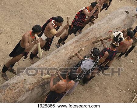 Stock Photograph - Drummers Of Konyak Tribe, Hornbill Festival; Nagaland, India. Fotosearch
