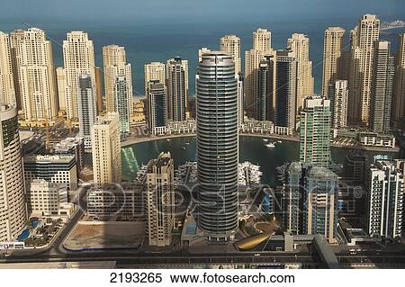 Stock Photography - Dubai Marina, Dubai, Uaelooking Down On Office And Residential Blocks In Dubai Marina. Fotosearch