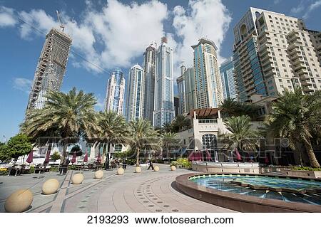 Stock Image - Dubai Marina, Dubai, Uaepedestrain Area In Dubai Marina. Fotosearch