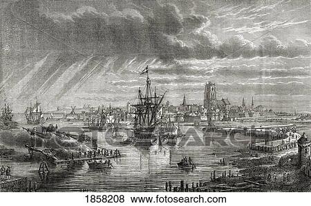 Stock Photo - Dunkerque France, Dunkirk In The 18Th Century. Engraved By Hildibrand After Breton. From Histoire De La Revolution Francaise By Louis Blanc.. Fotosearch