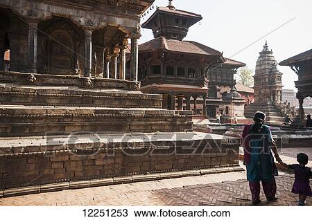 Stock Image - Durbar Square and surroundings from Bahktapur, town close to Kathmandu; Bahktapur, Nepal. Fotosearch