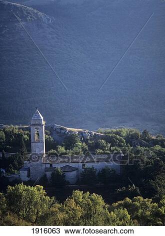 Stock Image - Dusk, Church Of Santo Stefano Di Sessanio. Fotosearch