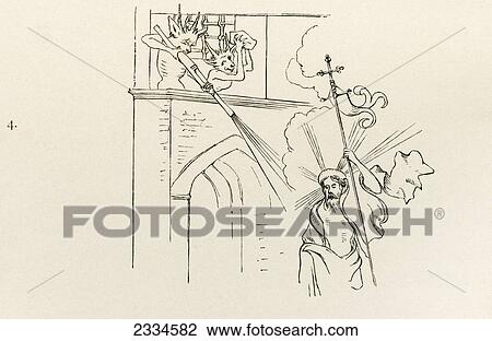 Stock Image - Earliest Known Drawing Of Any Kind Of Hand Gun. From An Etching Dated C. 1420, By Israel Von Mechlin, Showing The Devil Shooting At Christ In A Scene Of The Resurrection. From The British Army: It's Origins, Progress And Equipment, Published 1868.. Fotosearch