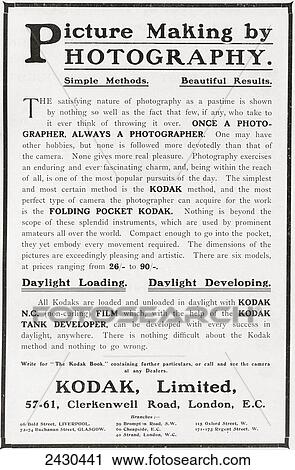 Early 20th century advertisement for photography using Kodak camera and film. From The Mansions of England in the Olden Time, published 1906. View Large Photo Image Stock Image - Early 20th century advertisement for photography using Kodak camera and film. From The Mansions of England in the Olden Time, published 1906.. Fotosearch