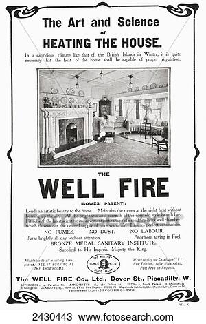 Stock Image - Early 20th century advertisement for The Well Fire. From The Mansions of England in the Olden Time, published 1906.. Fotosearch
