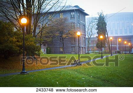 Stock Photo - Early fall morning on grounds of Vancouver General Hospital; Vancouver, British Columbia, Canada. Fotosearch