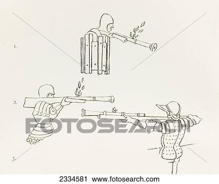 Stock Image - Early Firearms C. 1472. From The British Army: It's Origins, Progress And Equipment, Published 1868.. Fotosearch