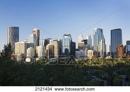 Early Morning City Skyline Of Calgary With Blue Sky; Calgary Alberta Canada View Large Photo Image Picture - Early Morning City Skyline Of Calgary With Blue Sky; Calgary Alberta Canada. Fotosearch